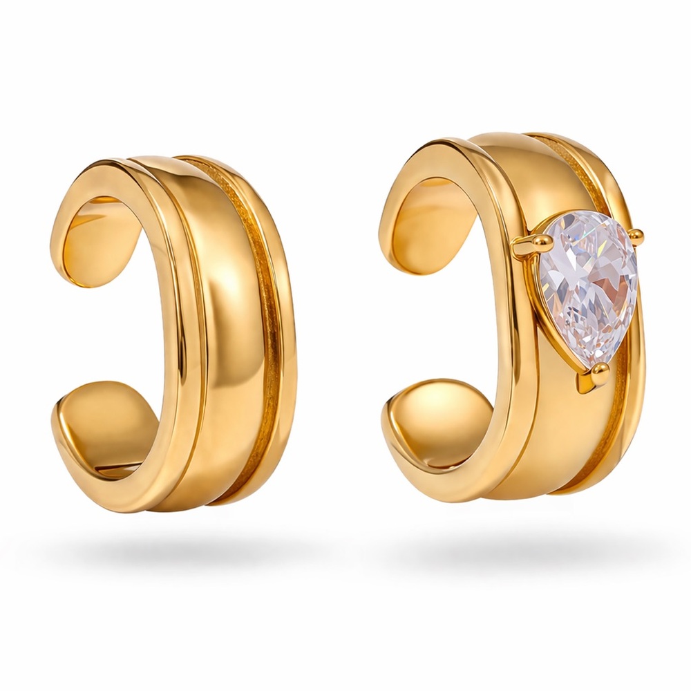 NEW 18K GOLD PLATED EAR CUFF SET “AURELIA” – GOLD + PEAR STONE